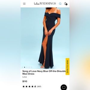 Brand New Lulus Navy Blue Off-the-Shoulder Maxi Dress